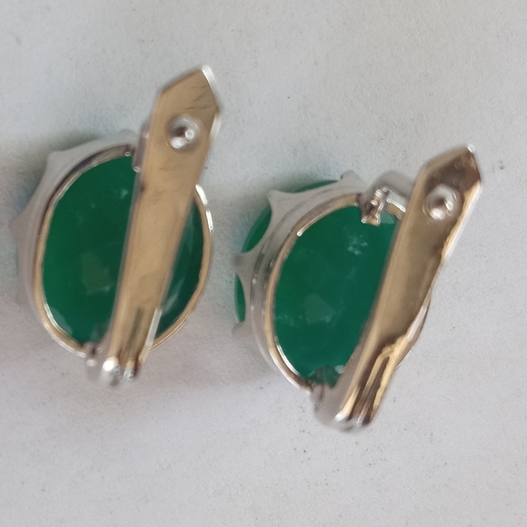Silver 925 Green Onyx Adjustable Ring, Lever Back Earrings Set - Picture 7 of 10
